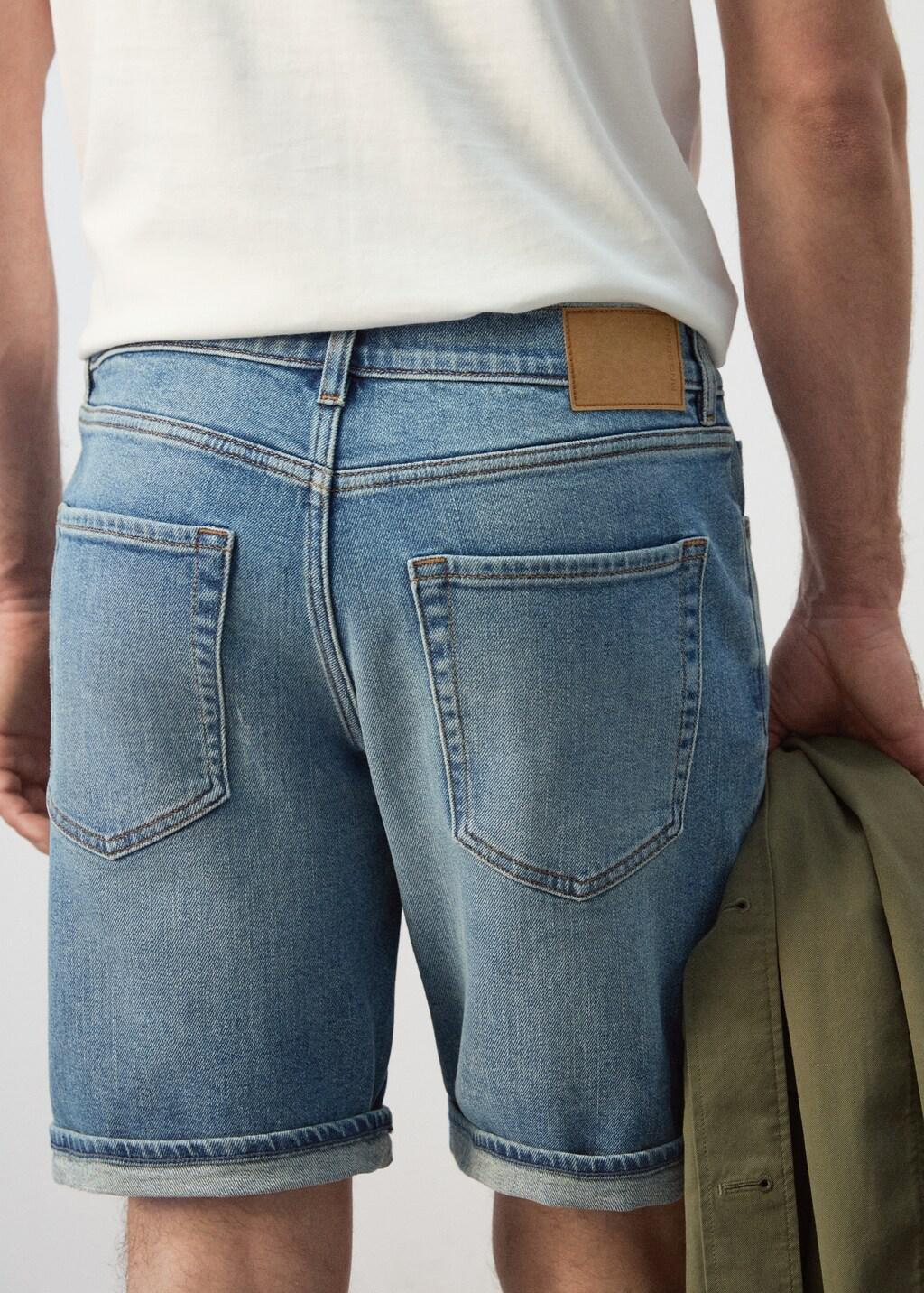 Blue Slim-Fit Denim Bermuda Shorts, Open Blue, large image number 6