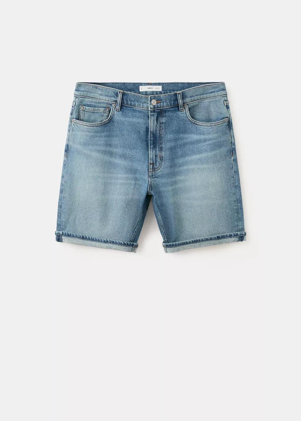 Blue Slim-Fit Denim Bermuda Shorts, Open Blue, large image number 8
