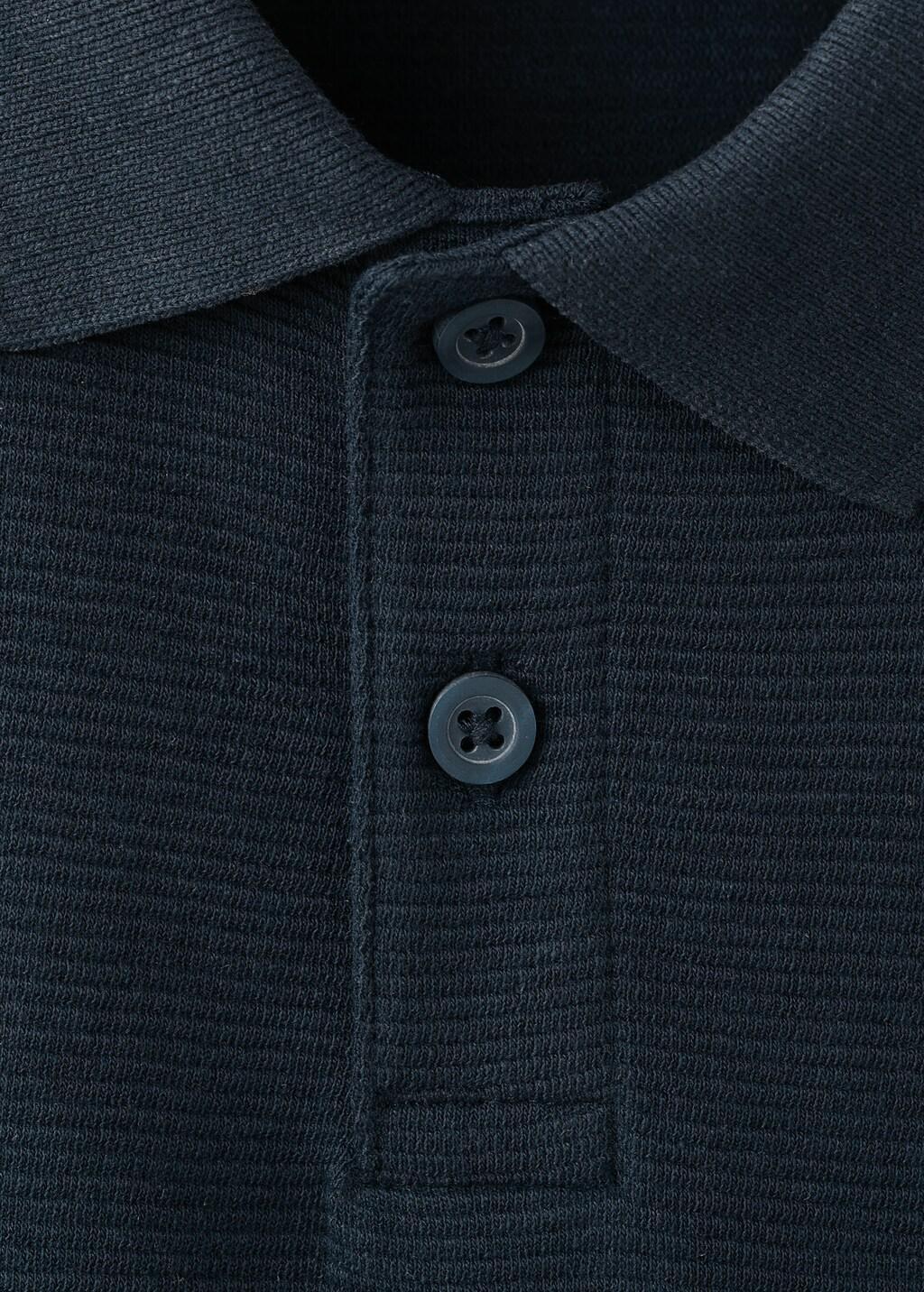 Navy Ribbed Cotton Polo Shirt, Kids Boy, Navy, medium