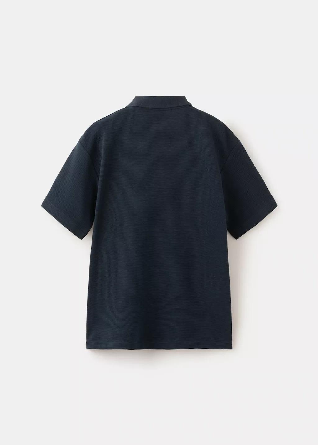 Navy Ribbed Cotton Polo Shirt, Kids Boy, Navy, medium