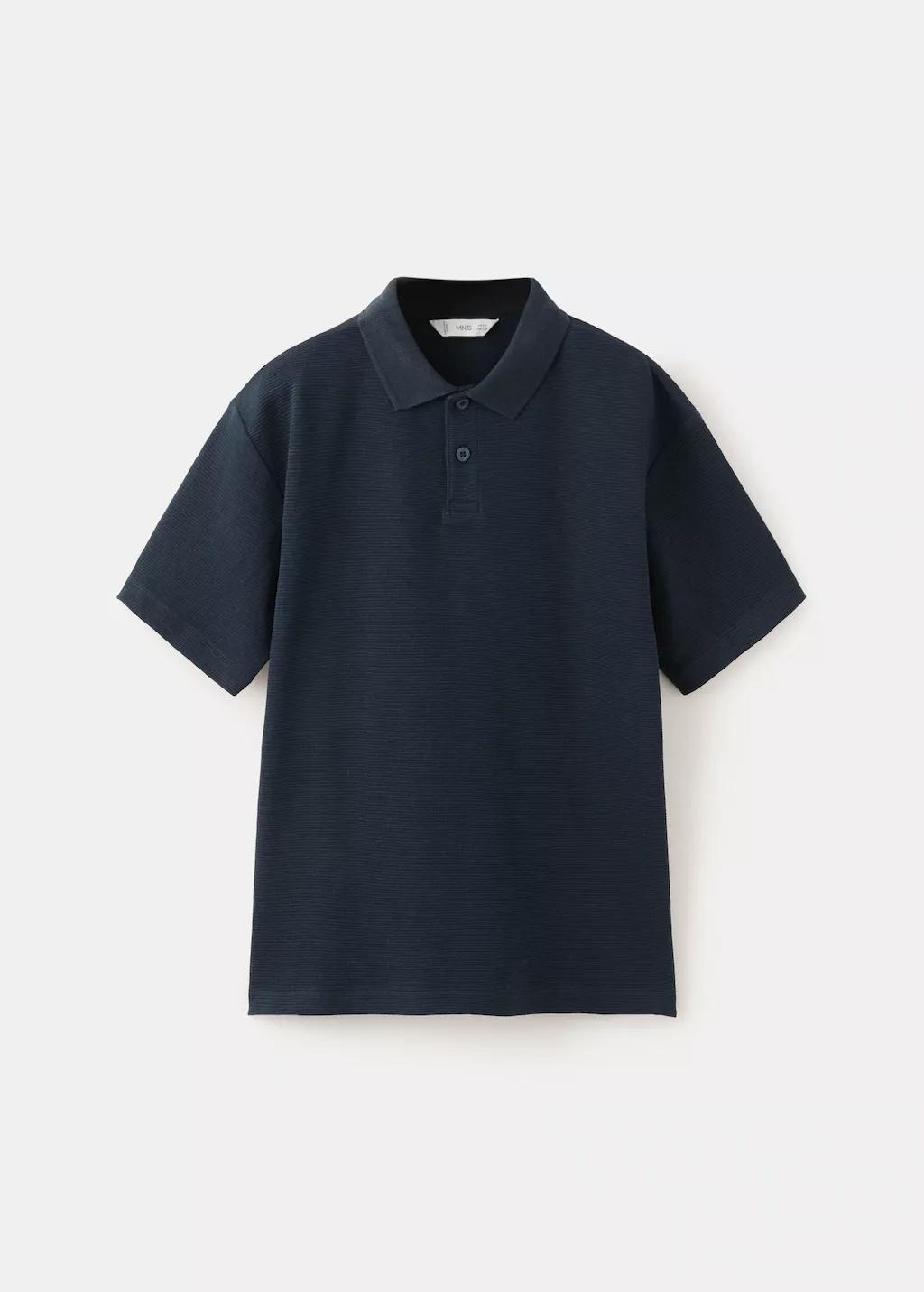 Navy Ribbed Cotton Polo Shirt, Kids Boy, Navy, large image number 5