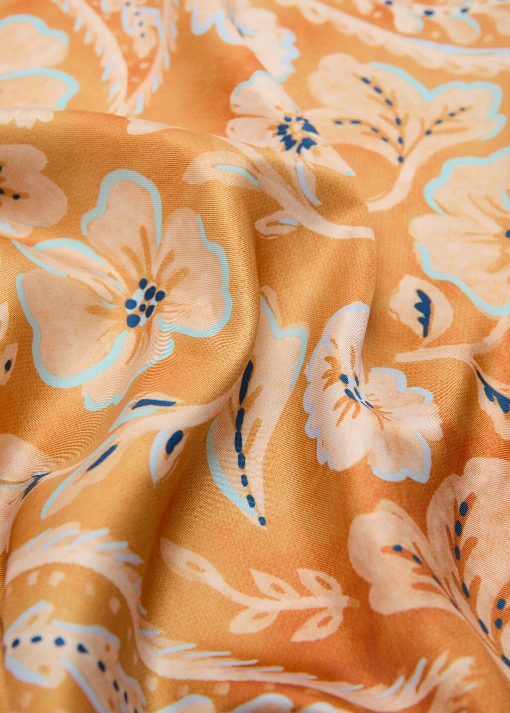 Orange Floral Print Scarf, Orange, medium