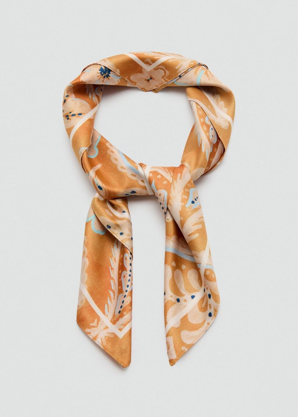 Orange Floral Print Scarf, Orange, medium