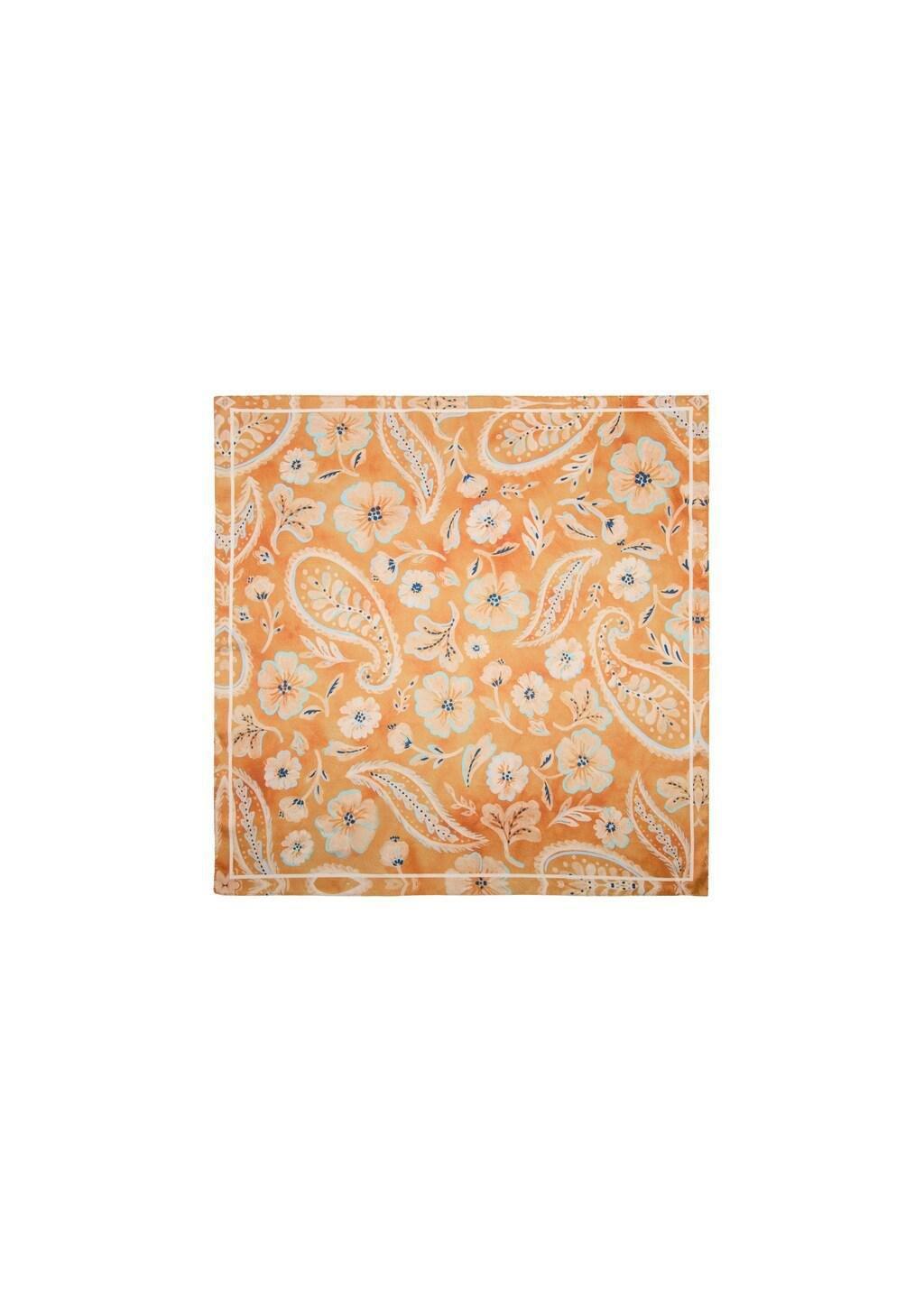 Orange Floral Print Scarf, Orange, medium