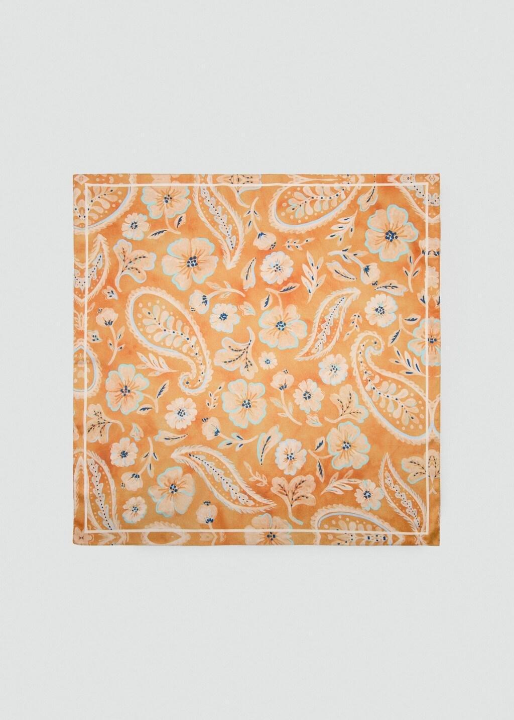 Orange Floral Print Scarf, Orange, large image number 3