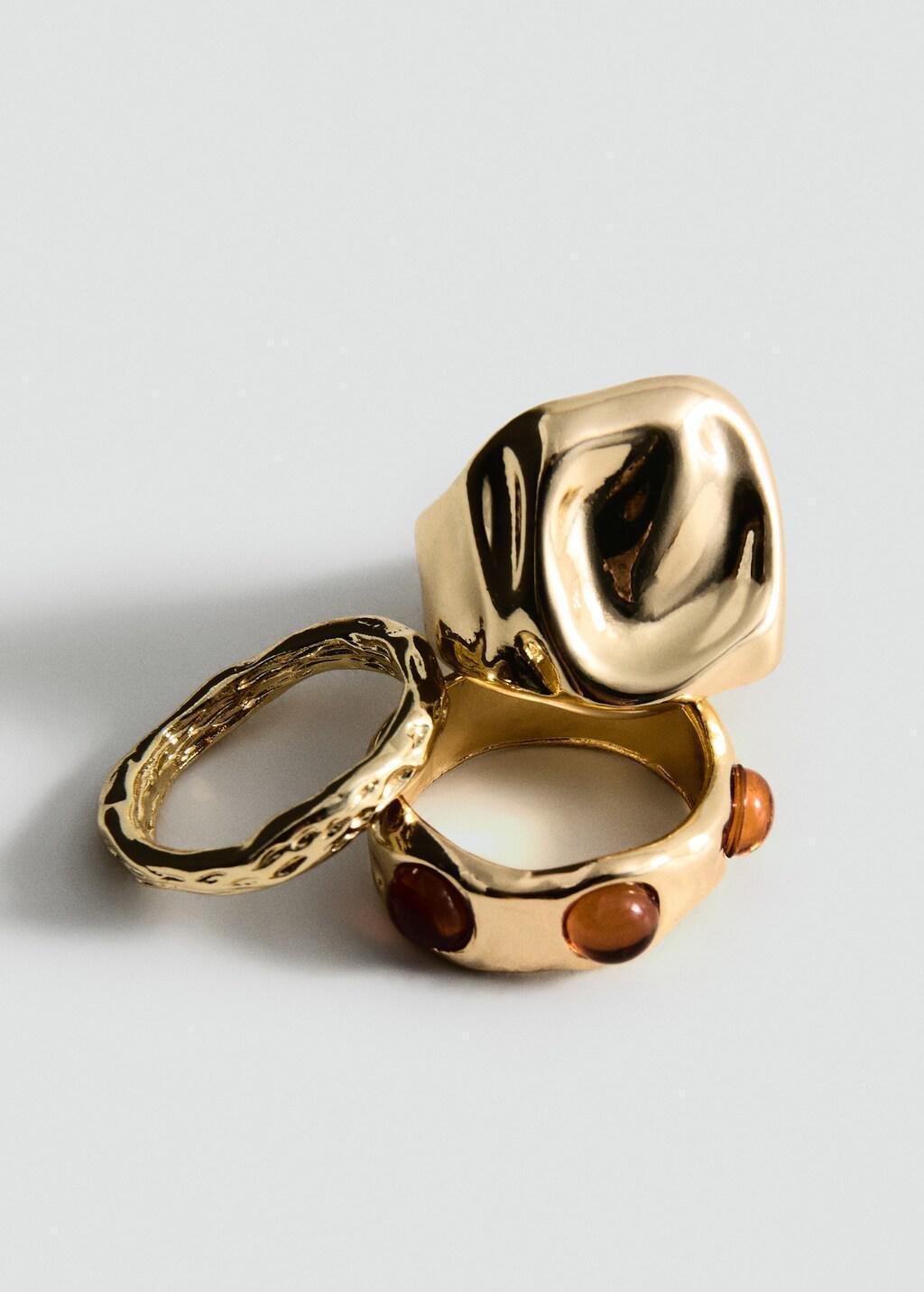 Gold Combined Ring, Set Of 3, Gold, medium