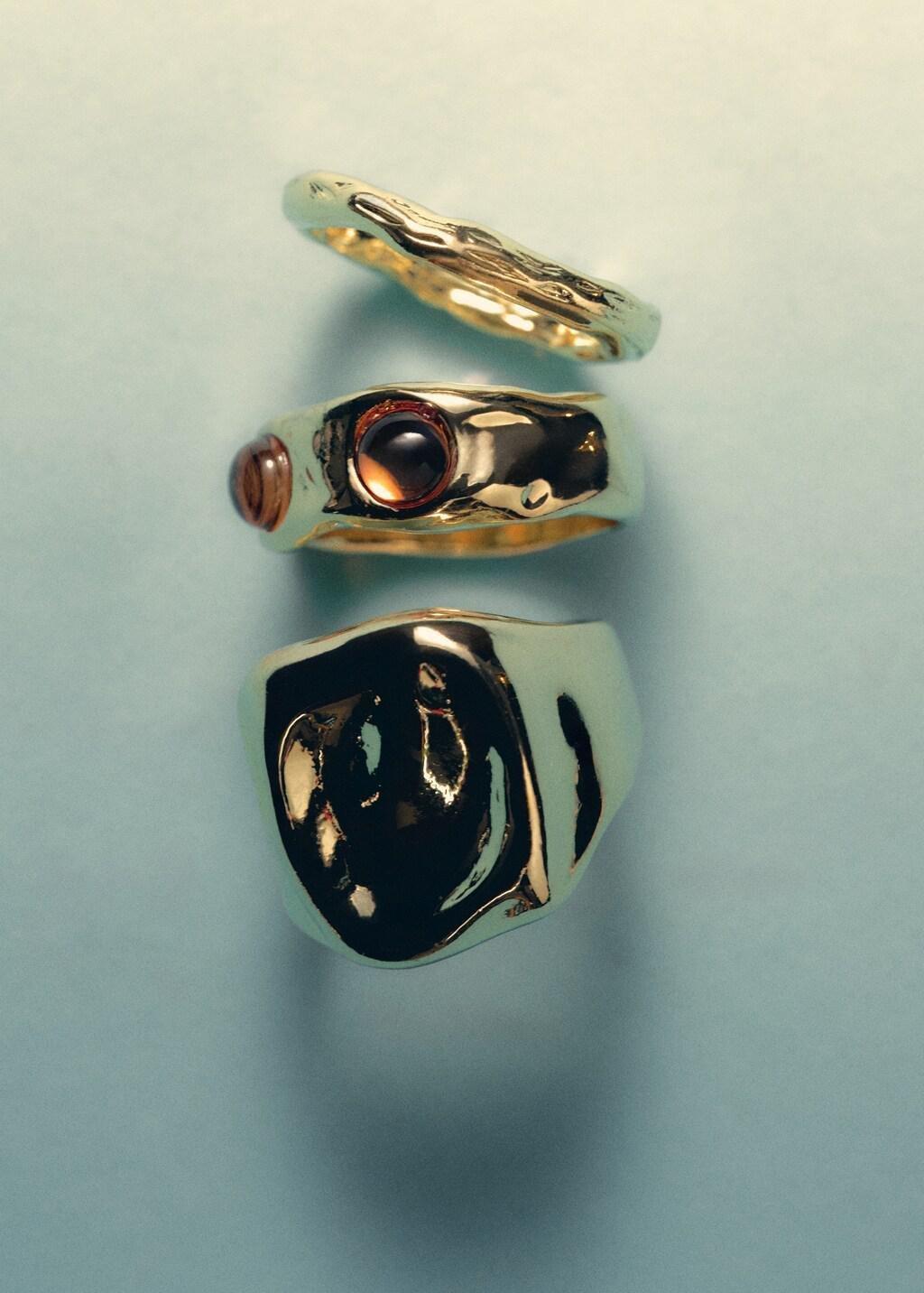 Gold Combined Ring, Set Of 3, Gold, medium