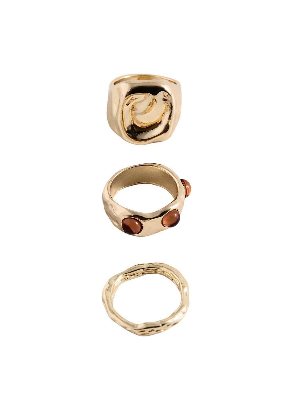 Gold Combined Ring, Set Of 3, Gold, medium