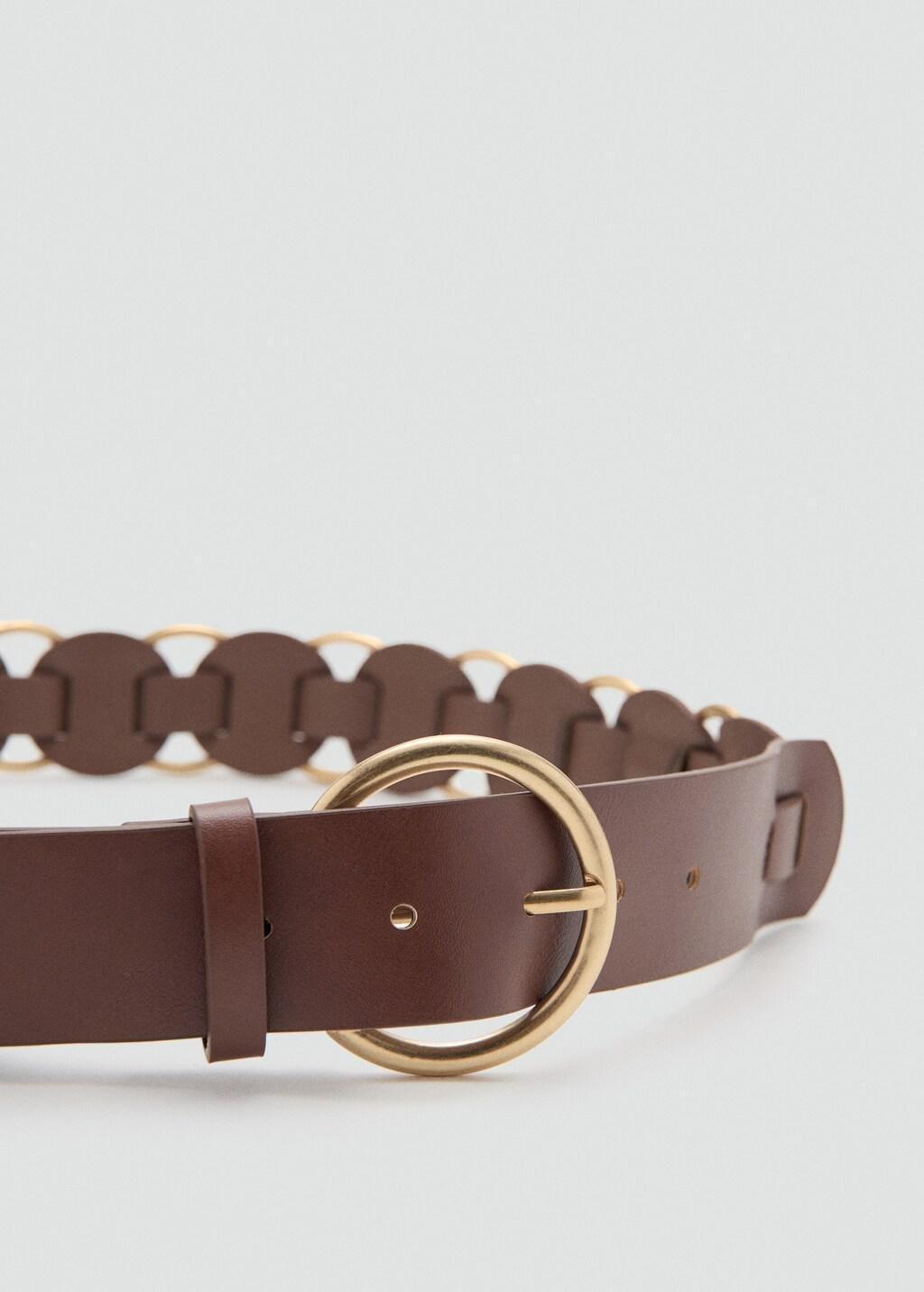 Brown Rounded Buckle Belt, Brown, medium