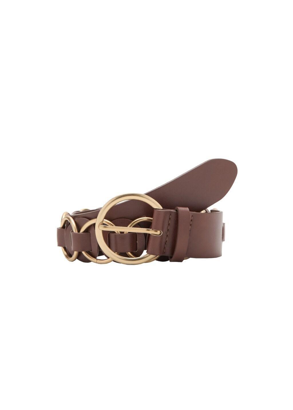 Brown Rounded Buckle Belt, Brown, medium