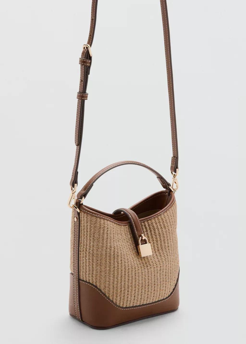 Brown Contrasting Canvas Bucket Bag, Medium Brown, medium