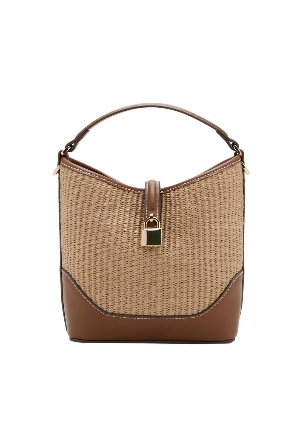 Brown Contrasting Canvas Bucket Bag, Medium Brown, medium