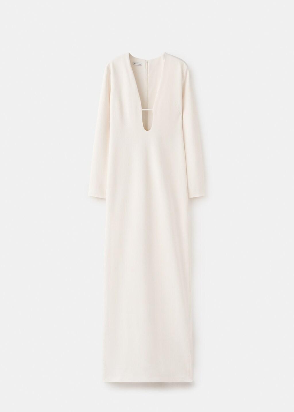 Beige V-Neckline Long Dress, Light Beige, large image number 7
