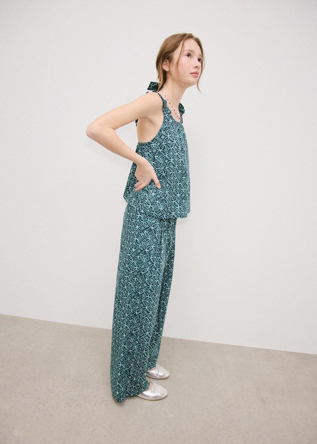 Navy Printed Cotton Trousers, Kids Girl, Navy, large image number 0