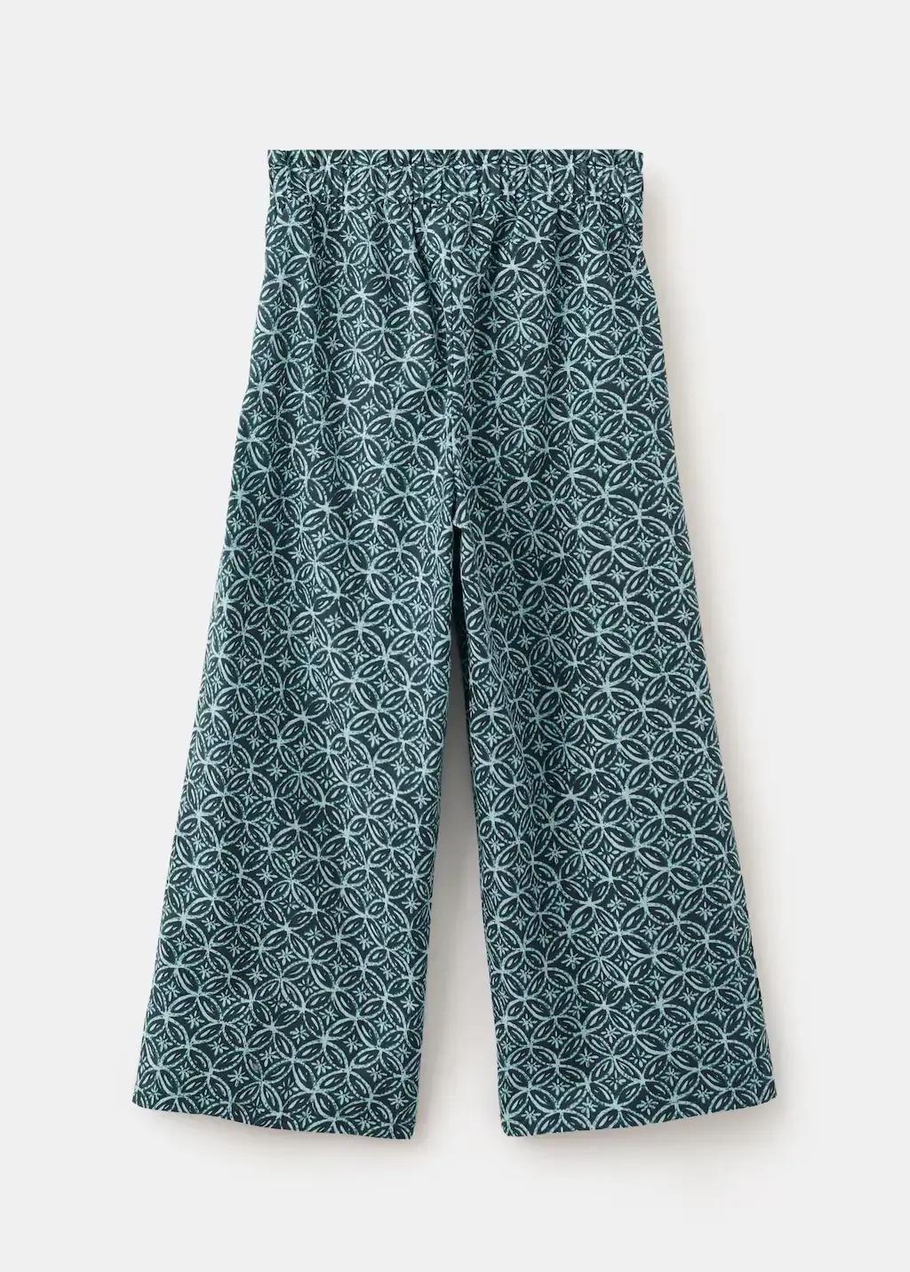 Navy Printed Cotton Trousers, Kids Girl, Navy, medium