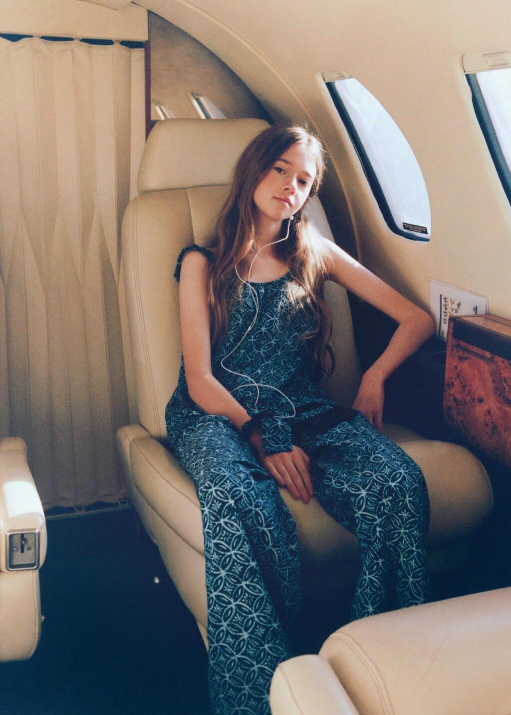 Navy Printed Cotton Trousers, Kids Girl, Navy, large image number 4