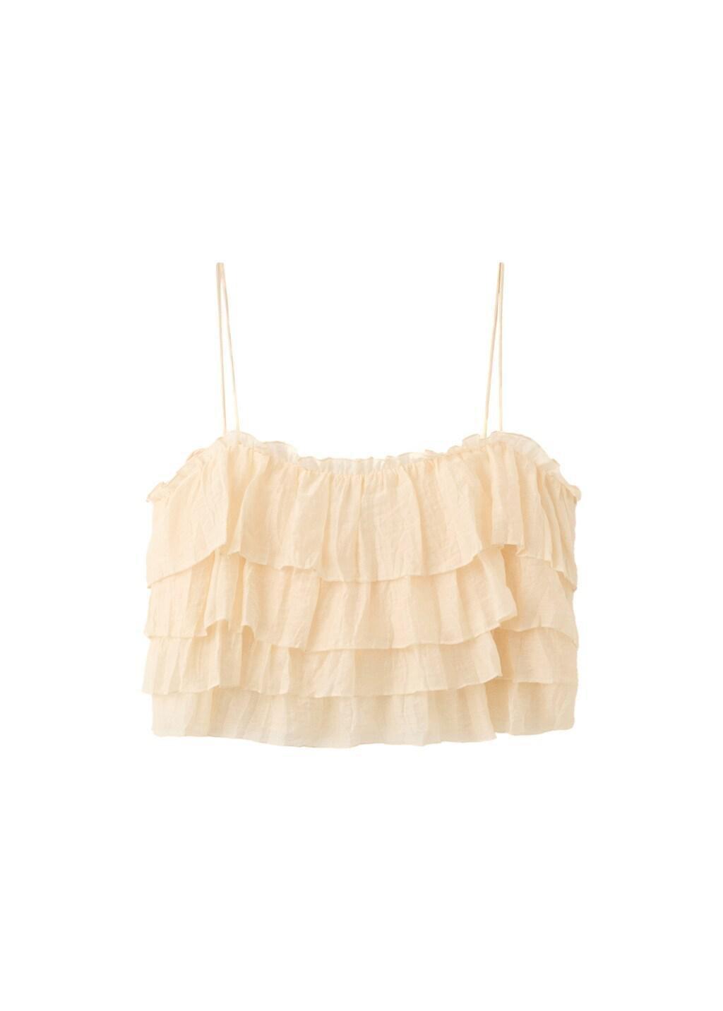Beige Ruffled Lyocell Top, Light Beige, large image number 6