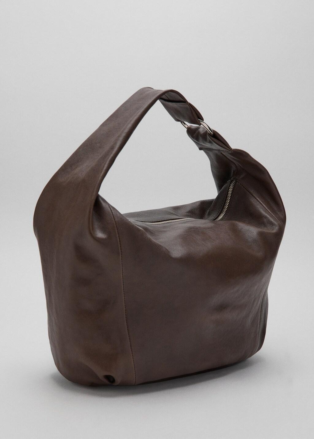 Brown Ring Detail Leather Drawstring Bag, 0201_32, large image number 1