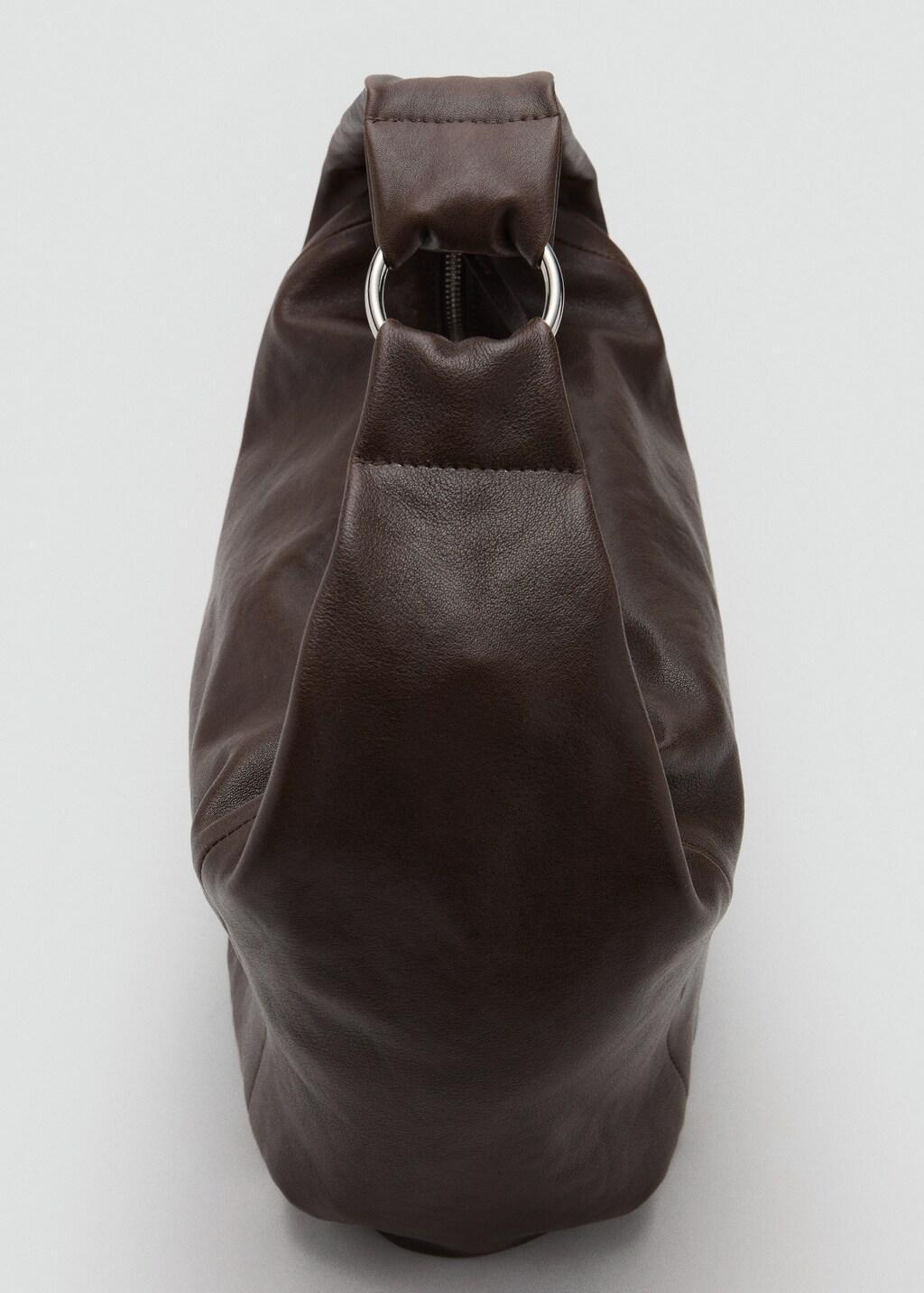 Brown Ring Detail Leather Drawstring Bag, 0201_32, large image number 2