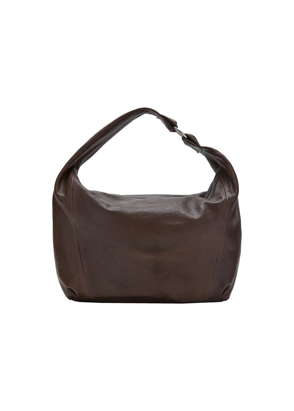 Brown Ring Detail Leather Drawstring Bag, 0201_32, large image number 3