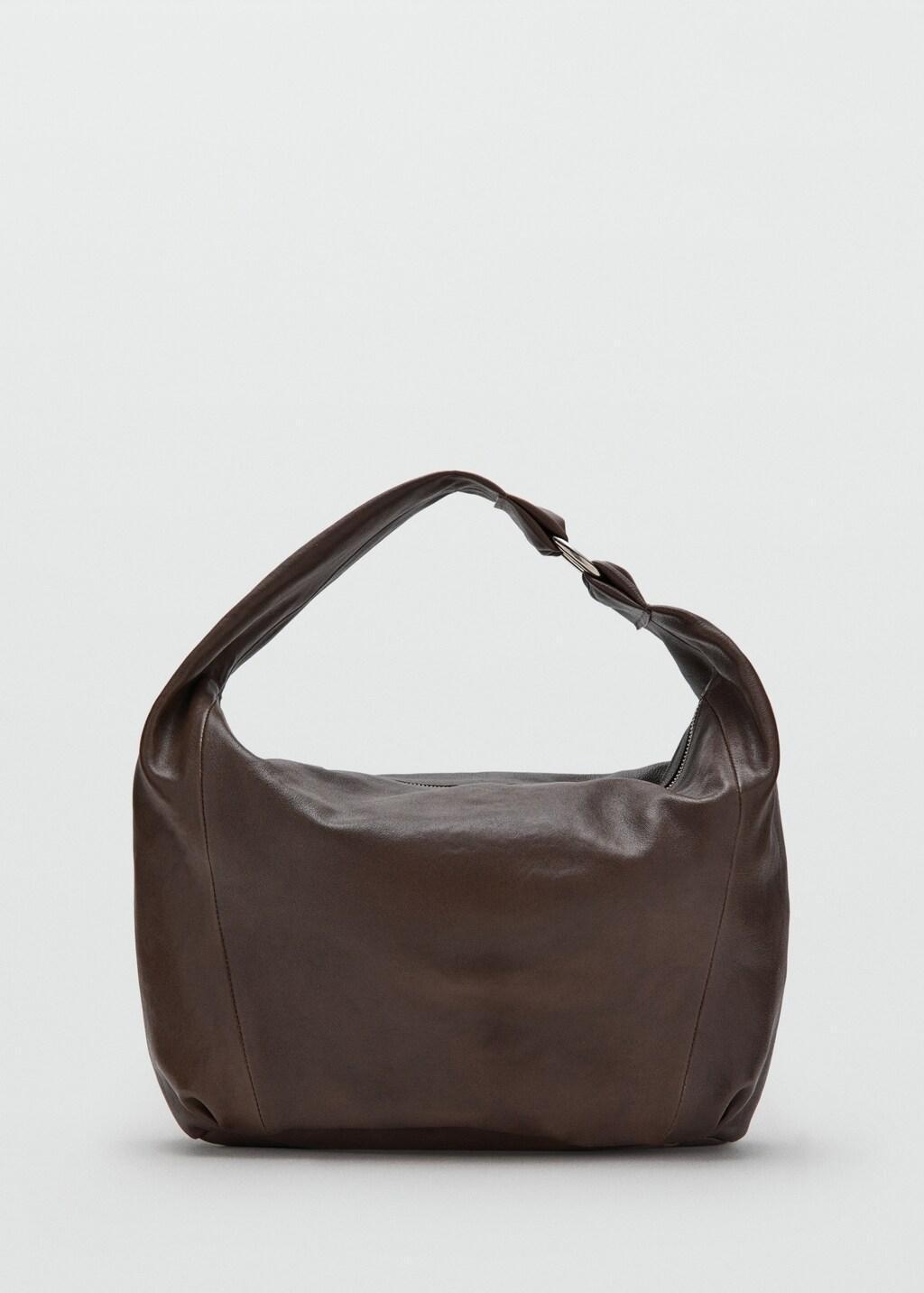 Brown Ring Detail Leather Drawstring Bag, 0201_32, large image number 4