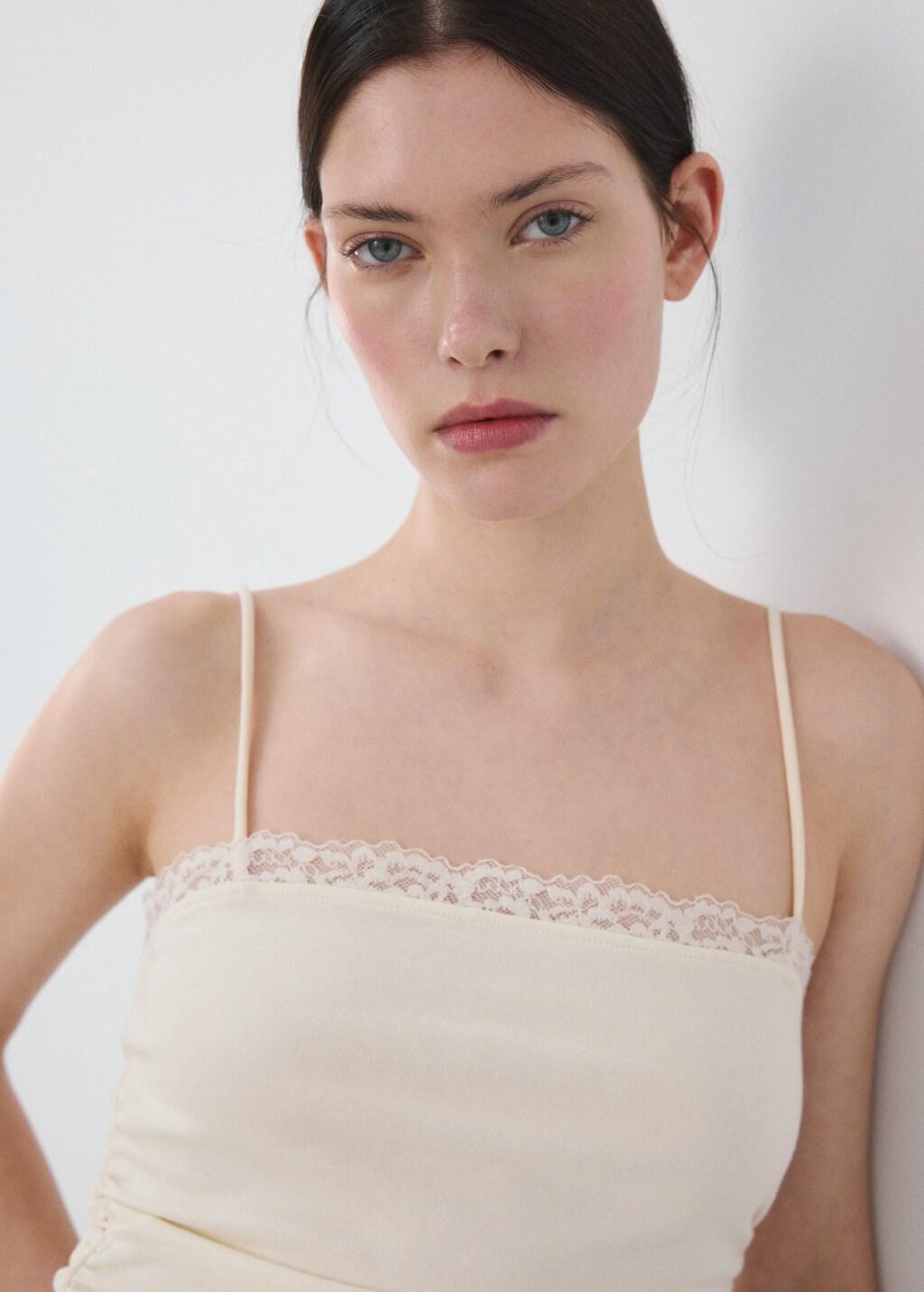 Yellow Top With Lace Neck, Yellow, large image number 4