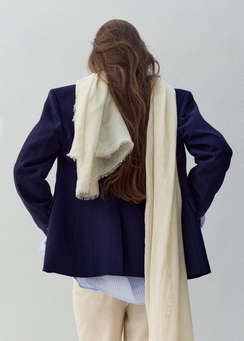 Beige Frayed Edge Linen Scarf, Light Beige, large image number 0