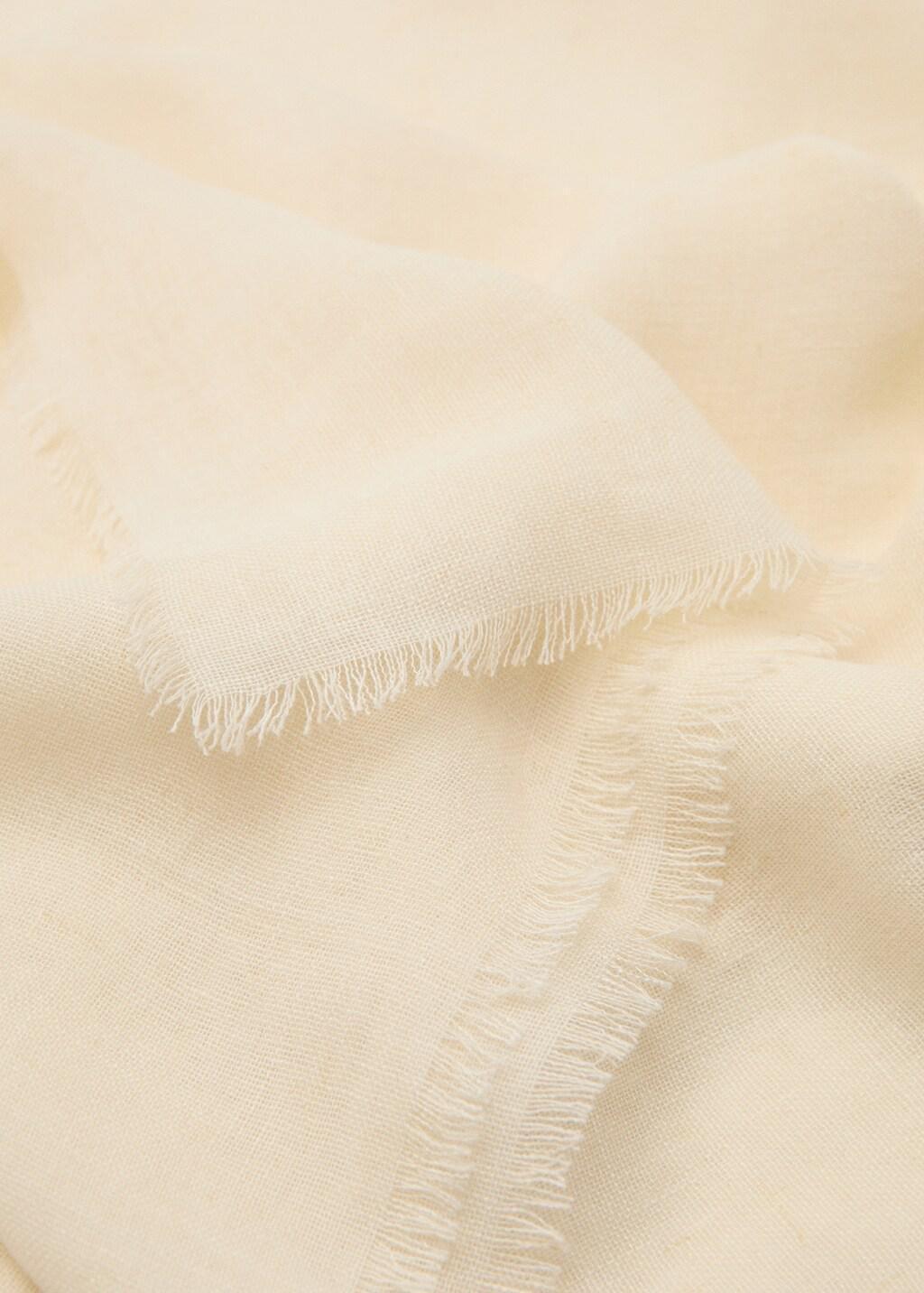 Beige Frayed Edge Linen Scarf, Light Beige, large image number 1