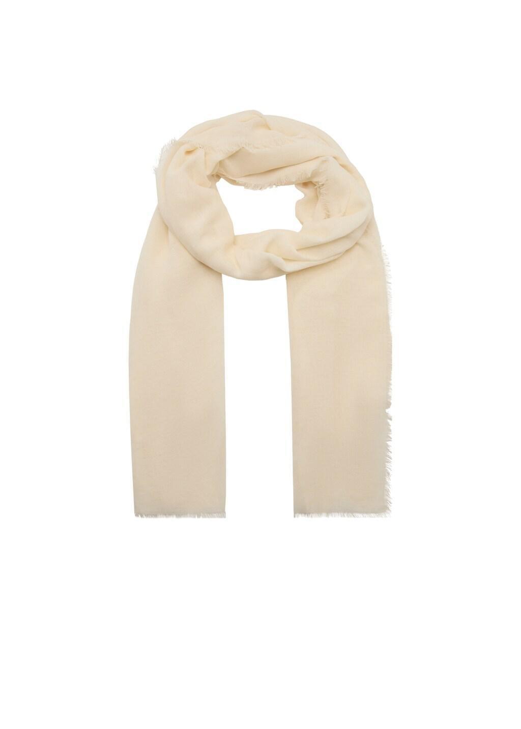 Beige Frayed Edge Linen Scarf, Light Beige, medium