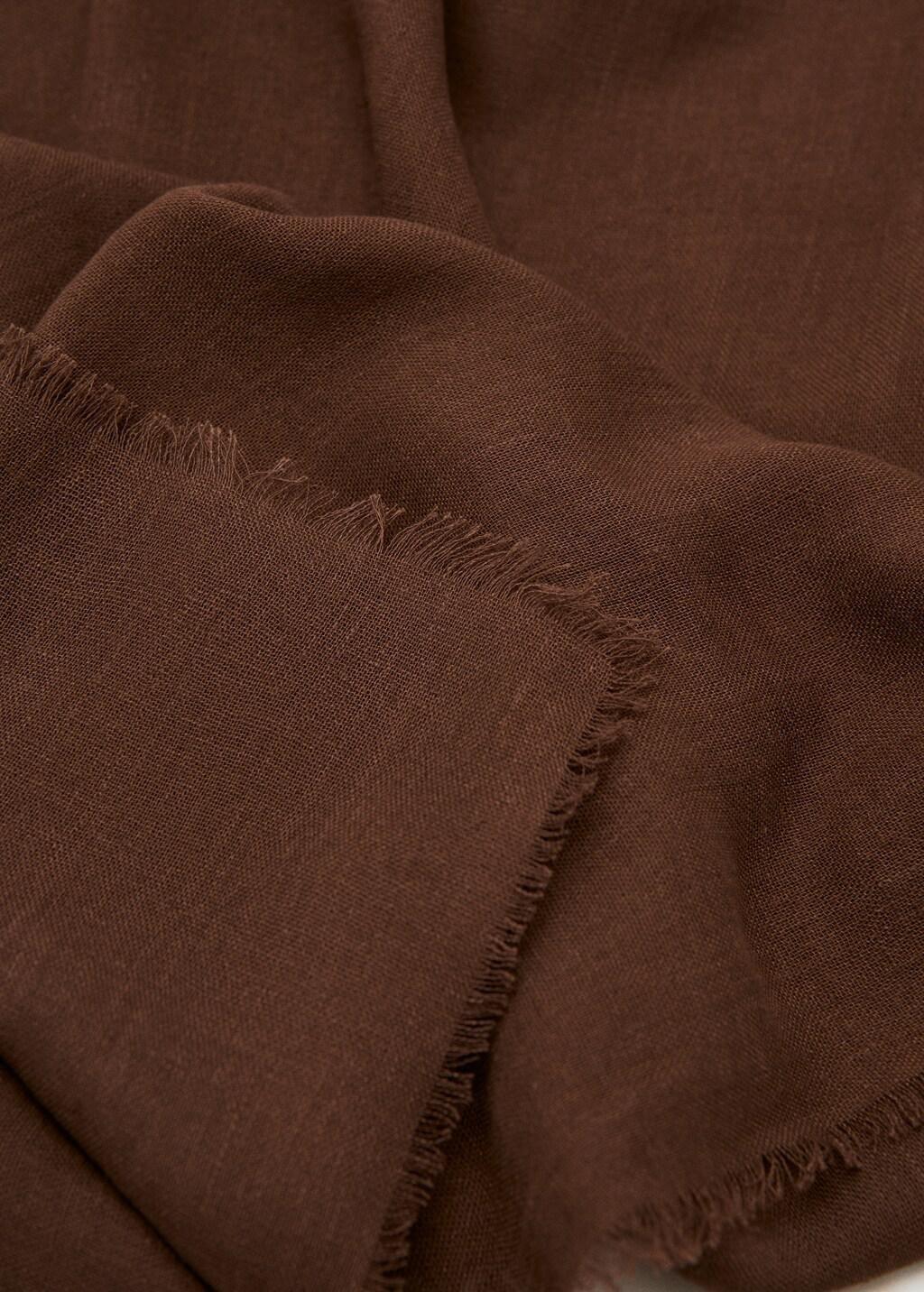 Brown Frayed Edge Linen Scarf, Dark Brown, large image number 0