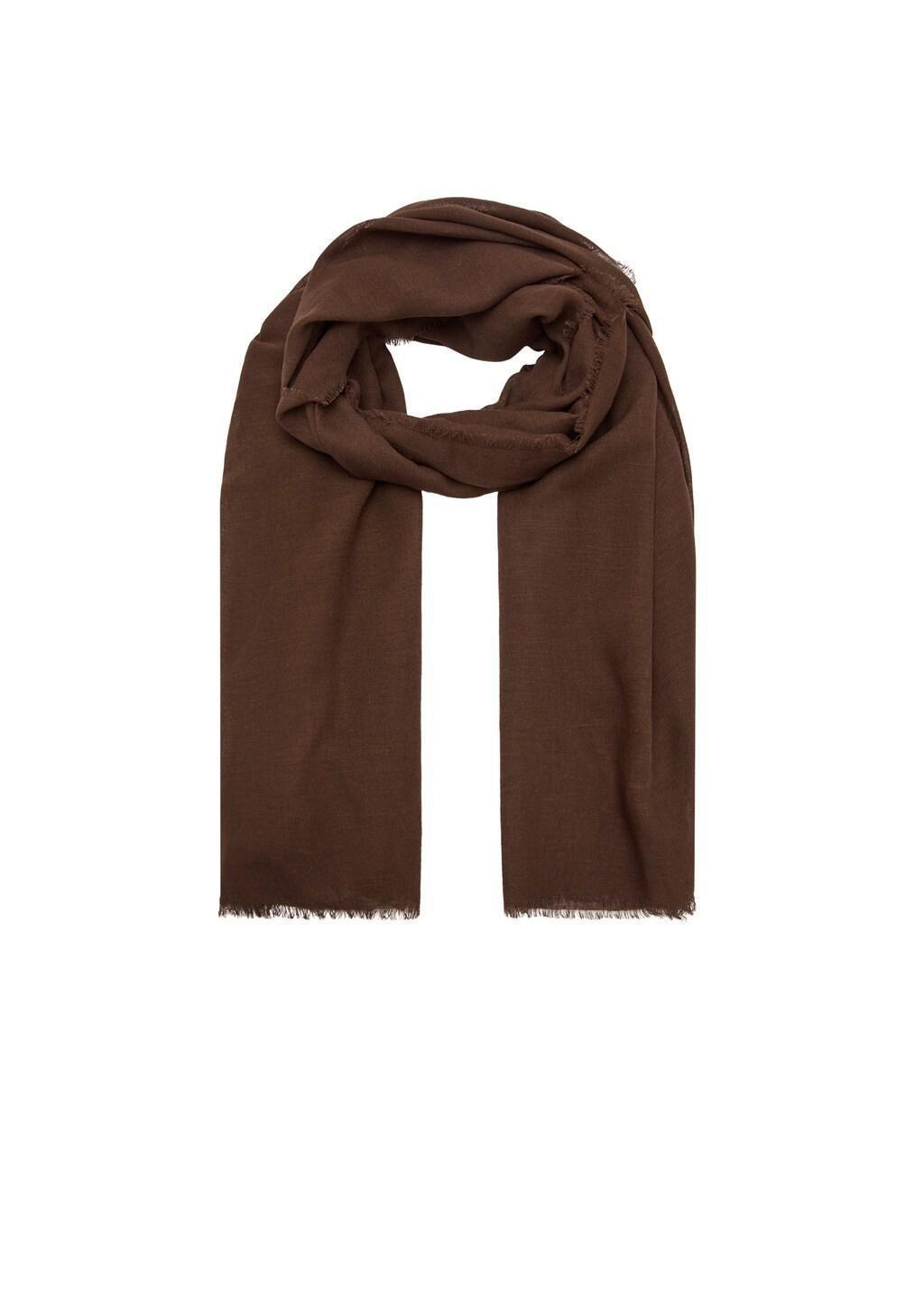Brown Frayed Edge Linen Scarf, Dark Brown, large image number 1