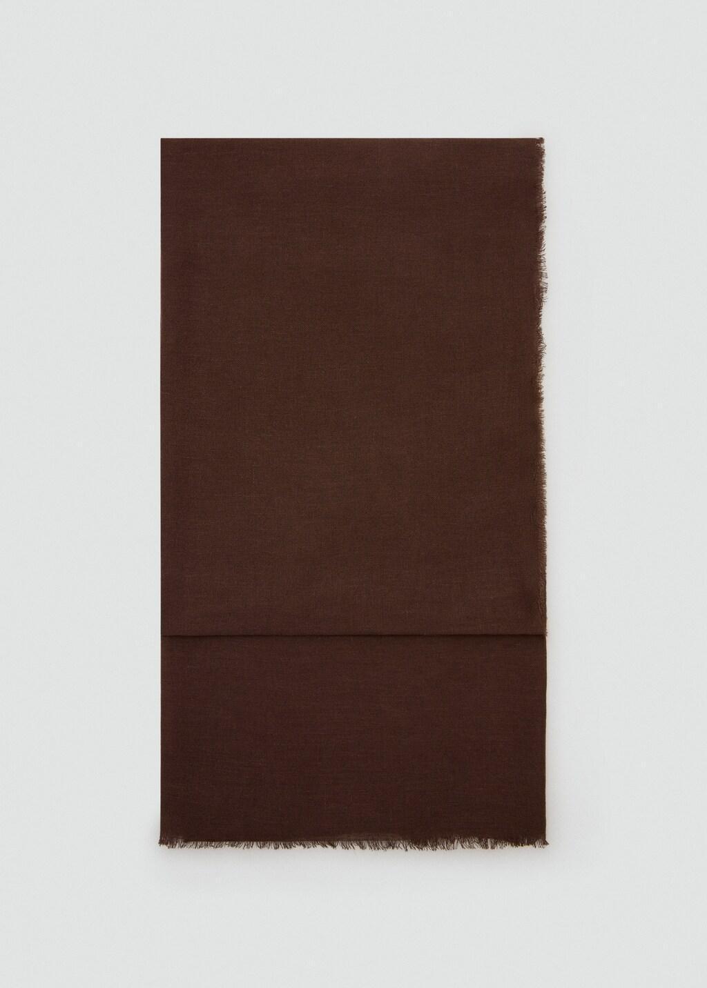 Brown Frayed Edge Linen Scarf, Dark Brown, large image number 2