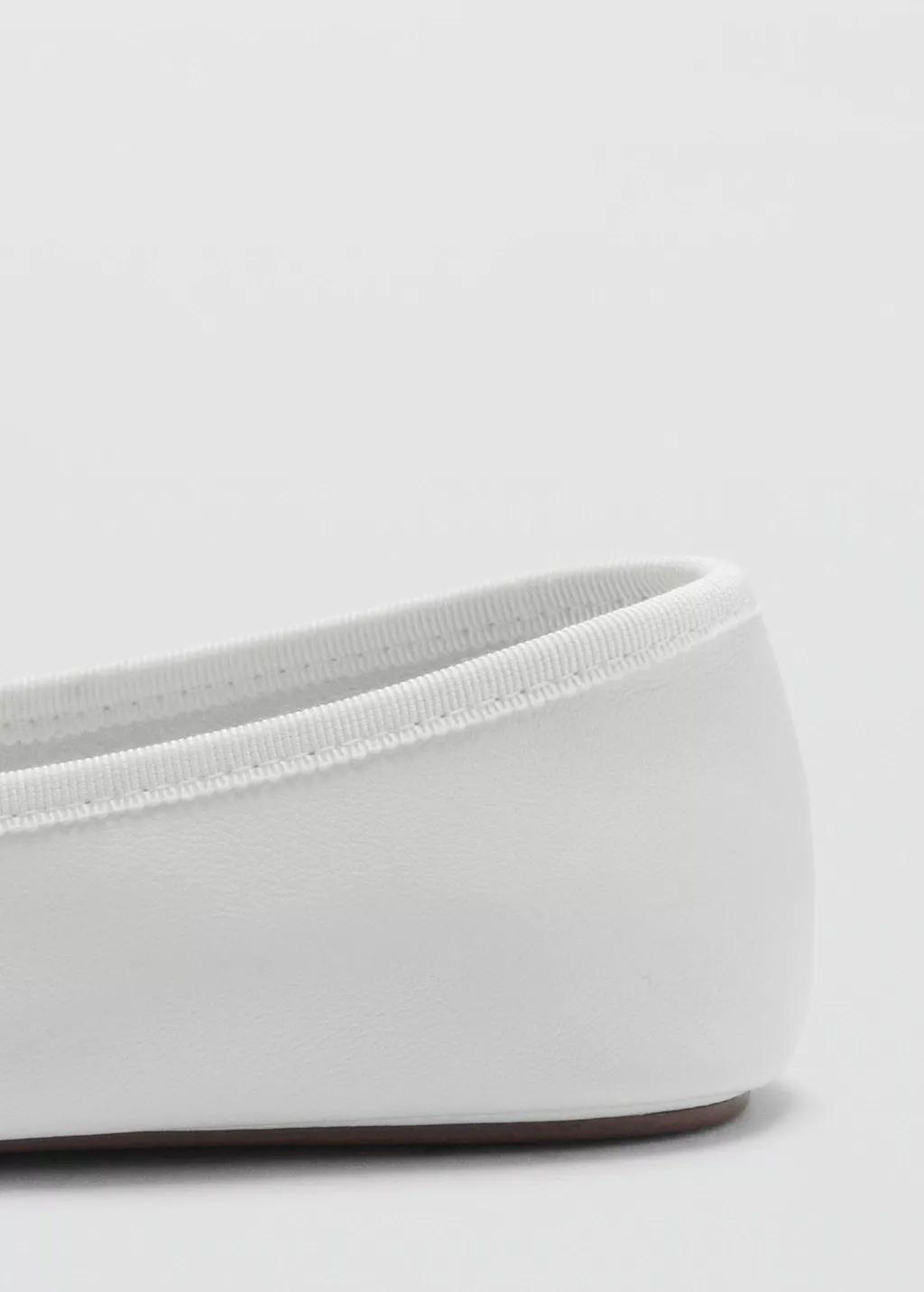 White Leather Ballet Flats With Bow, White, large image number 1