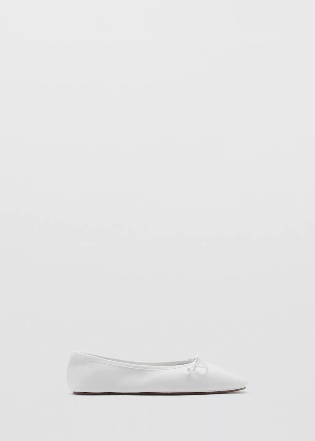 White Leather Ballet Flats With Bow, White, large image number 3