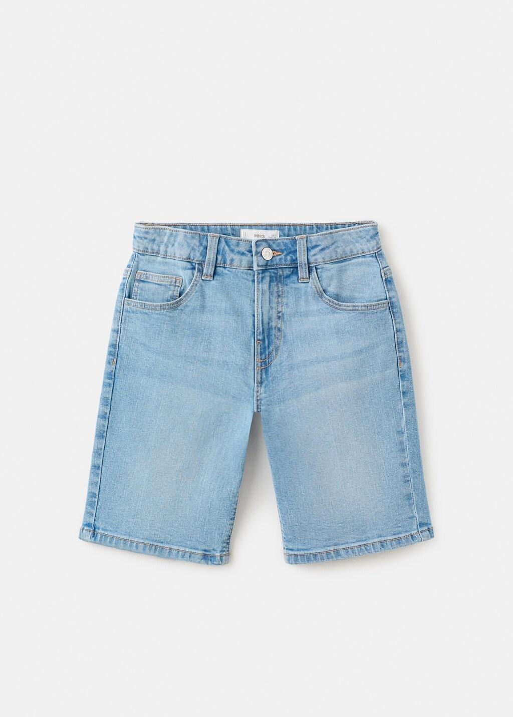 Blue Straight-Fit Denim Bermuda Shorts, Kids Boy, Open Blue, large image number 0