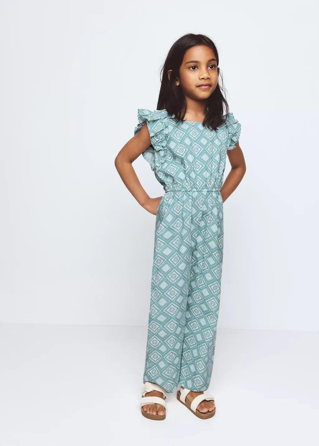 Green Frills Printed Jumpsuit, Baby Girl, Green, large image number 0