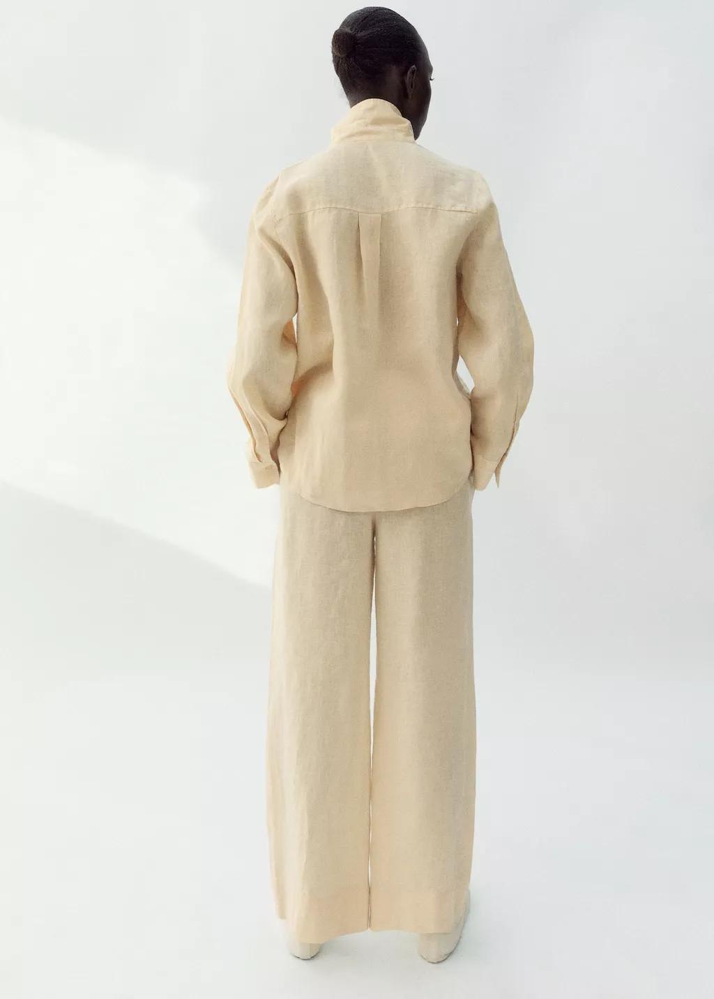 Yellow Straight Linen-Blend Trousers, 0201_11, large image number 2
