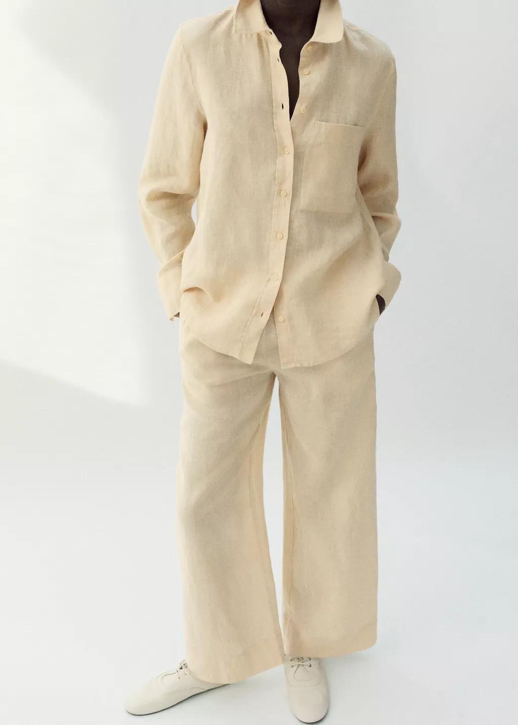 Yellow Straight Linen-Blend Trousers, 0201_11, large image number 3