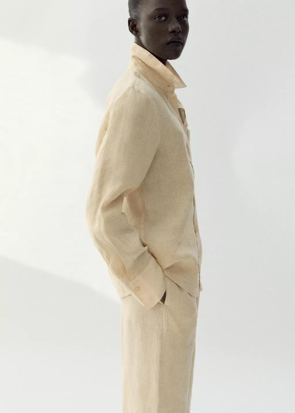 Yellow Straight Linen-Blend Trousers, 0201_11, large image number 4