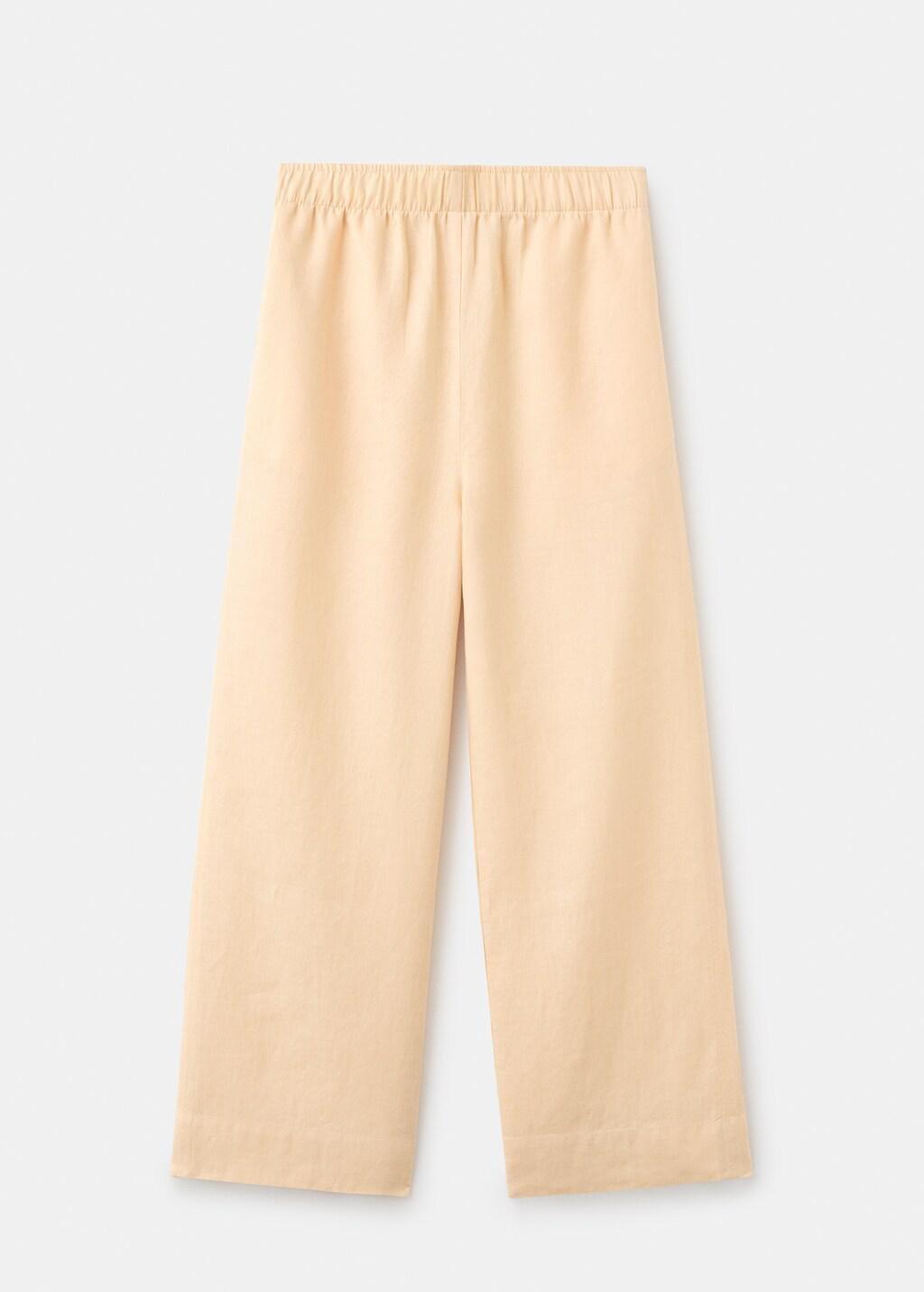 Yellow Straight Linen-Blend Trousers, 0201_11, large image number 8