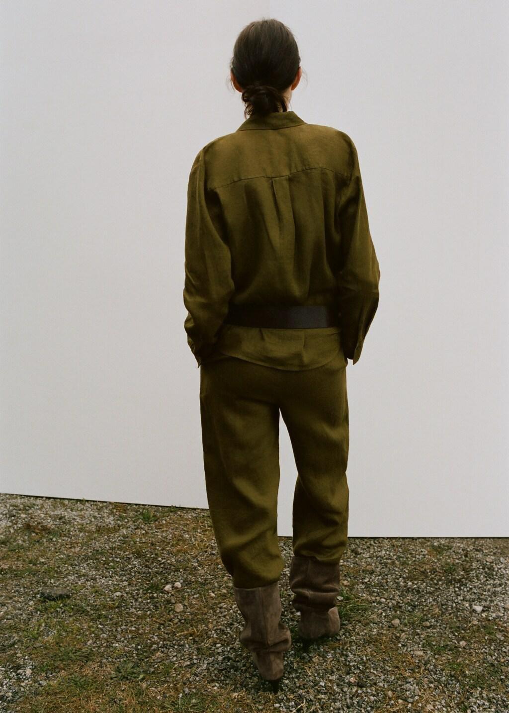Green Straight Linen-Blend Trousers, 0201_36, large image number 2