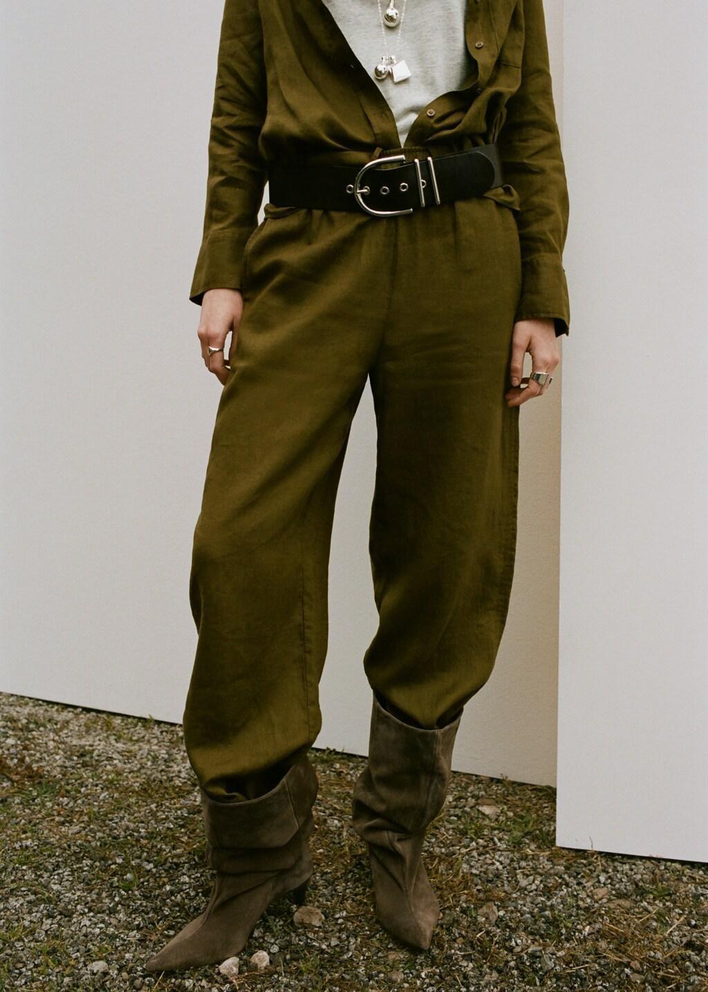 Green Straight Linen-Blend Trousers, 0201_36, large image number 3