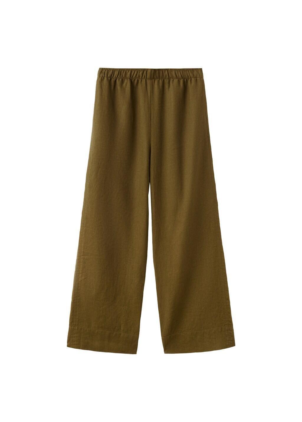 Green Straight Linen-Blend Trousers, 0201_36, large image number 7