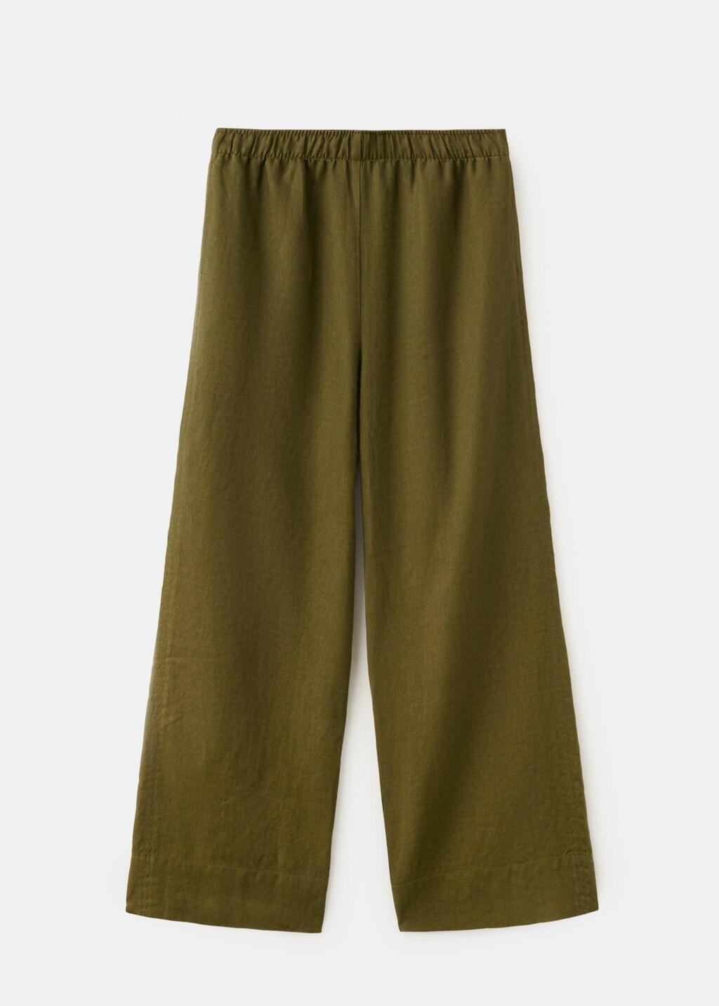 Green Straight Linen-Blend Trousers, 0201_36, large image number 8