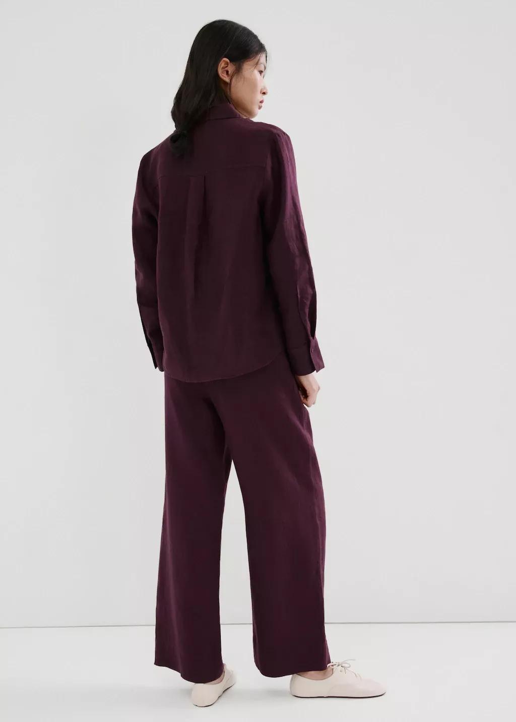 Purple Straight Linen-Blend Trousers, 0201_66, large image number 2
