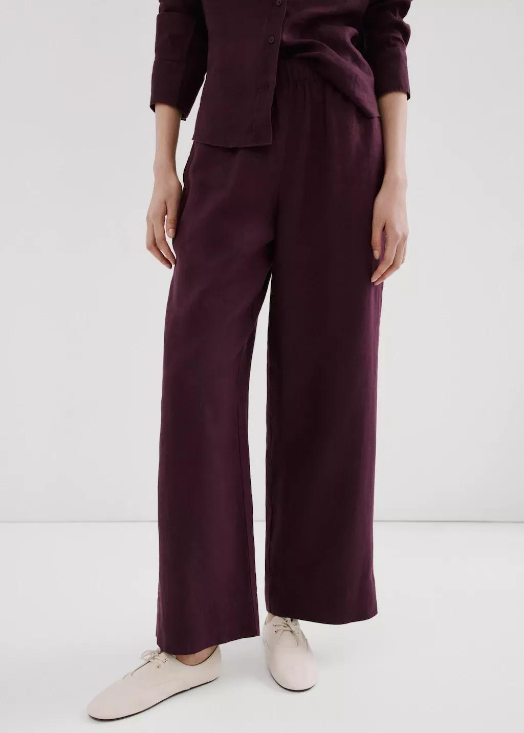 Purple Straight Linen-Blend Trousers, 0201_66, large image number 3