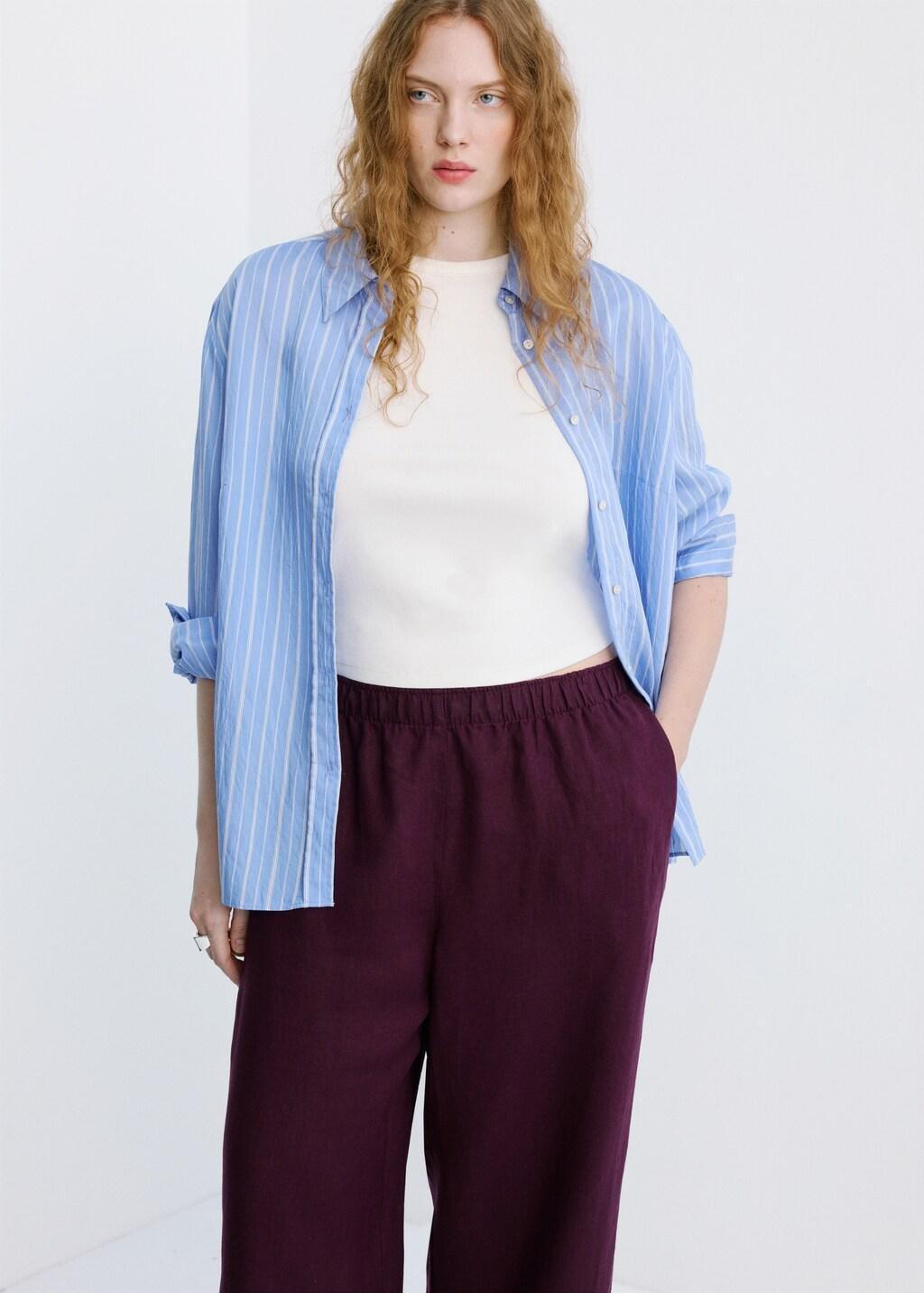 Purple Straight Linen-Blend Trousers, 0201_66, large image number 6