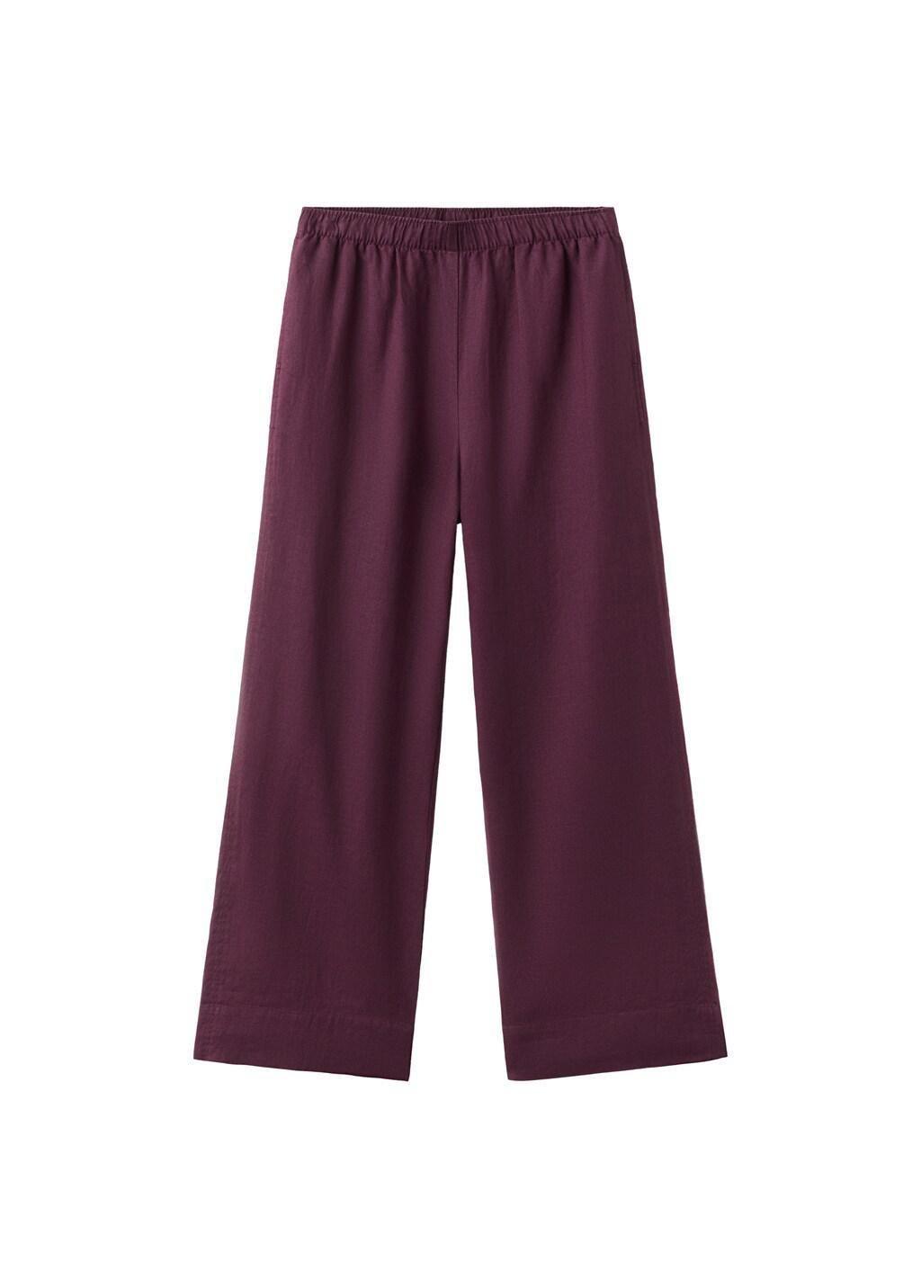 Purple Straight Linen-Blend Trousers, 0201_66, large image number 7