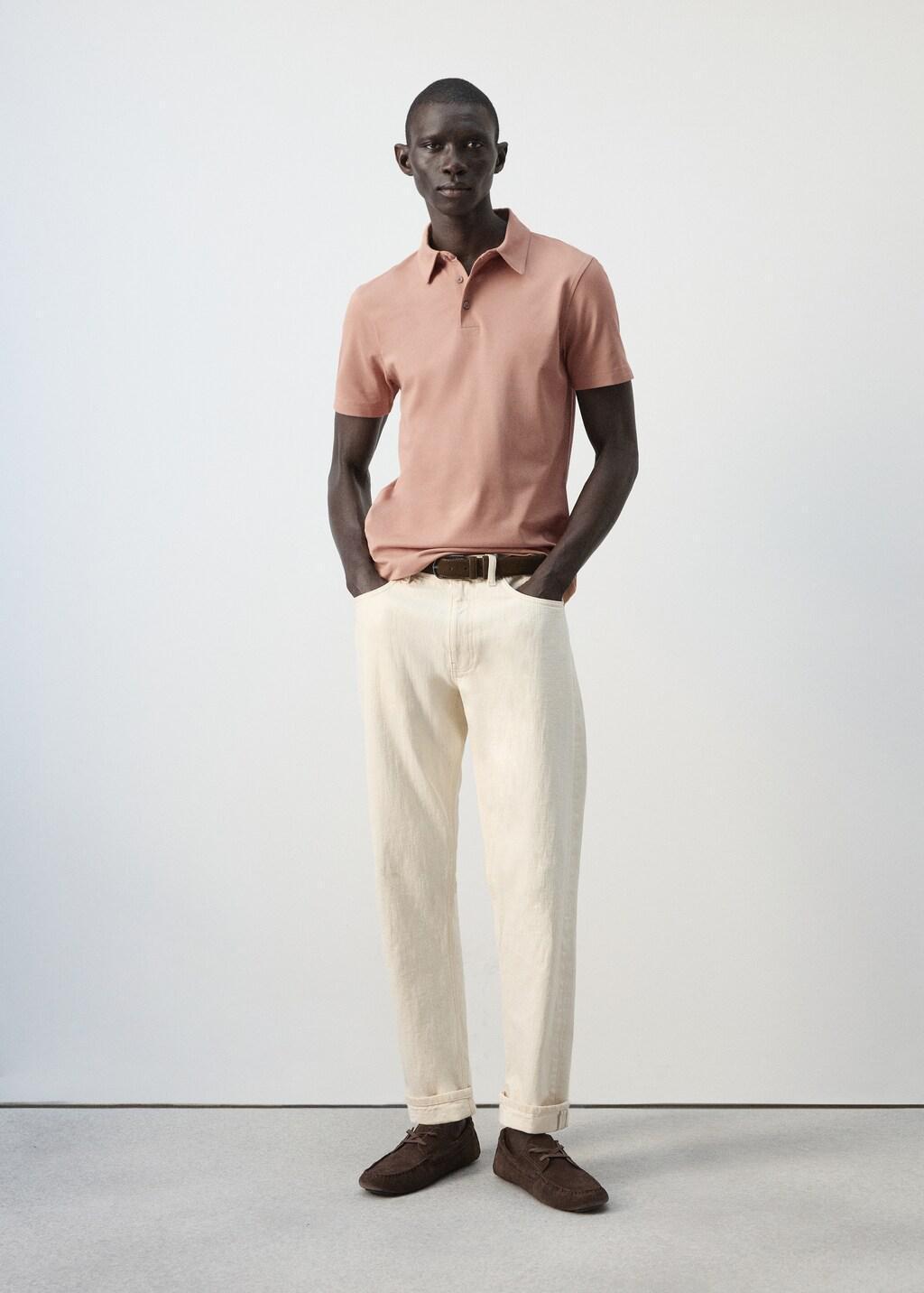 Orange Lt Pastel Slim Fit Pique Polo, Light-Pastel Orange, medium