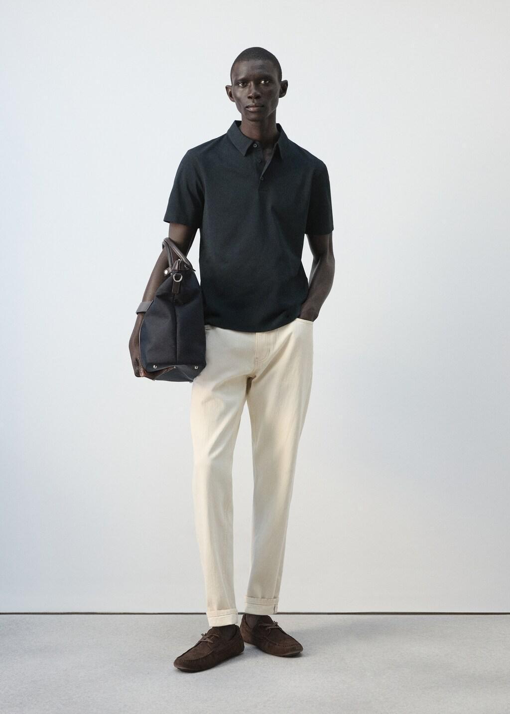 Navy Slim Fit Pique Polo, Navy, large image number 0